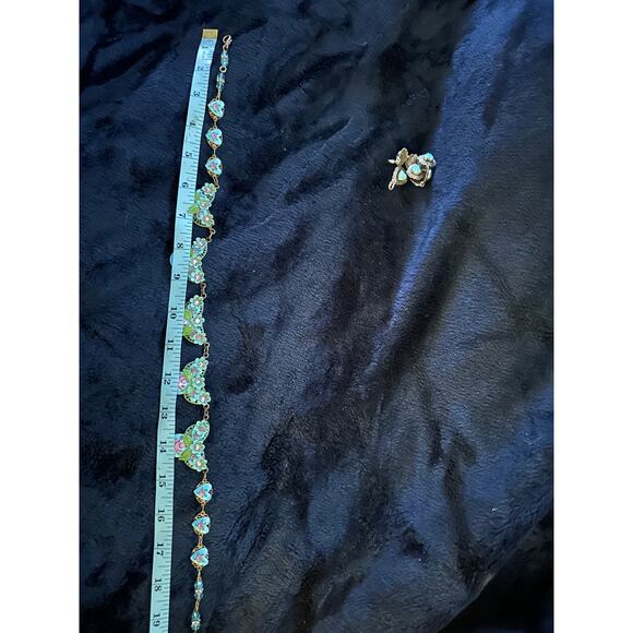 VINTAGE NEW MICHAL NEGRIN ENAMEL HEARTS SWAROVSKI CRYSTAL STATEMENT NECKLACE - Picture 7 of 8